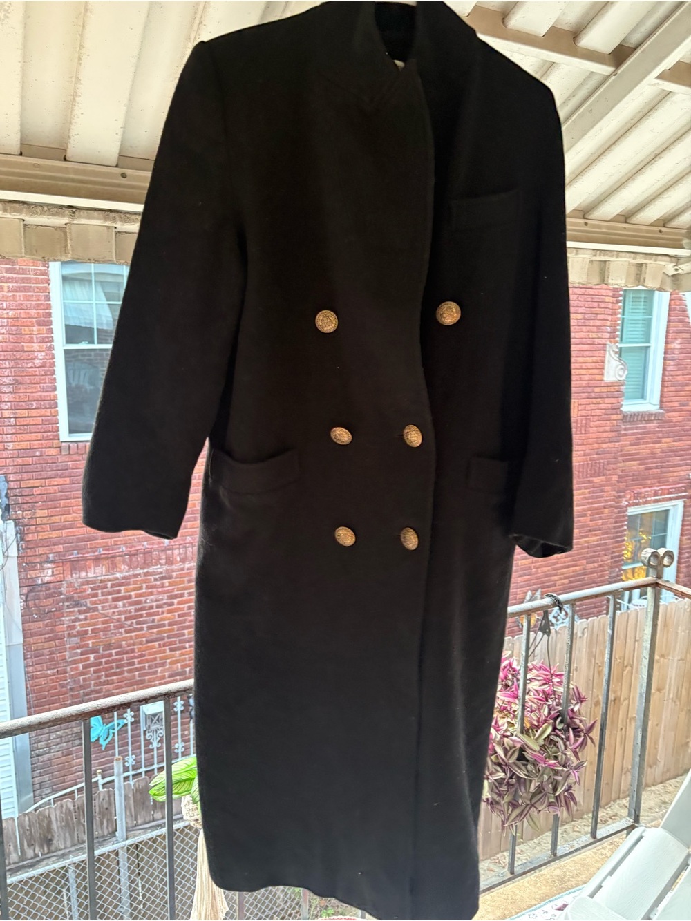 Vintage Louis Feraud Black Double-Breasted Women's Long Coat Size 42 or 10-12